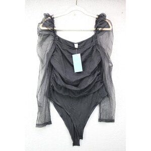 Floerns Black Long Sleeves Mesh Bodysuit-XL-Whimsigoth-Witchy-New w/Tags